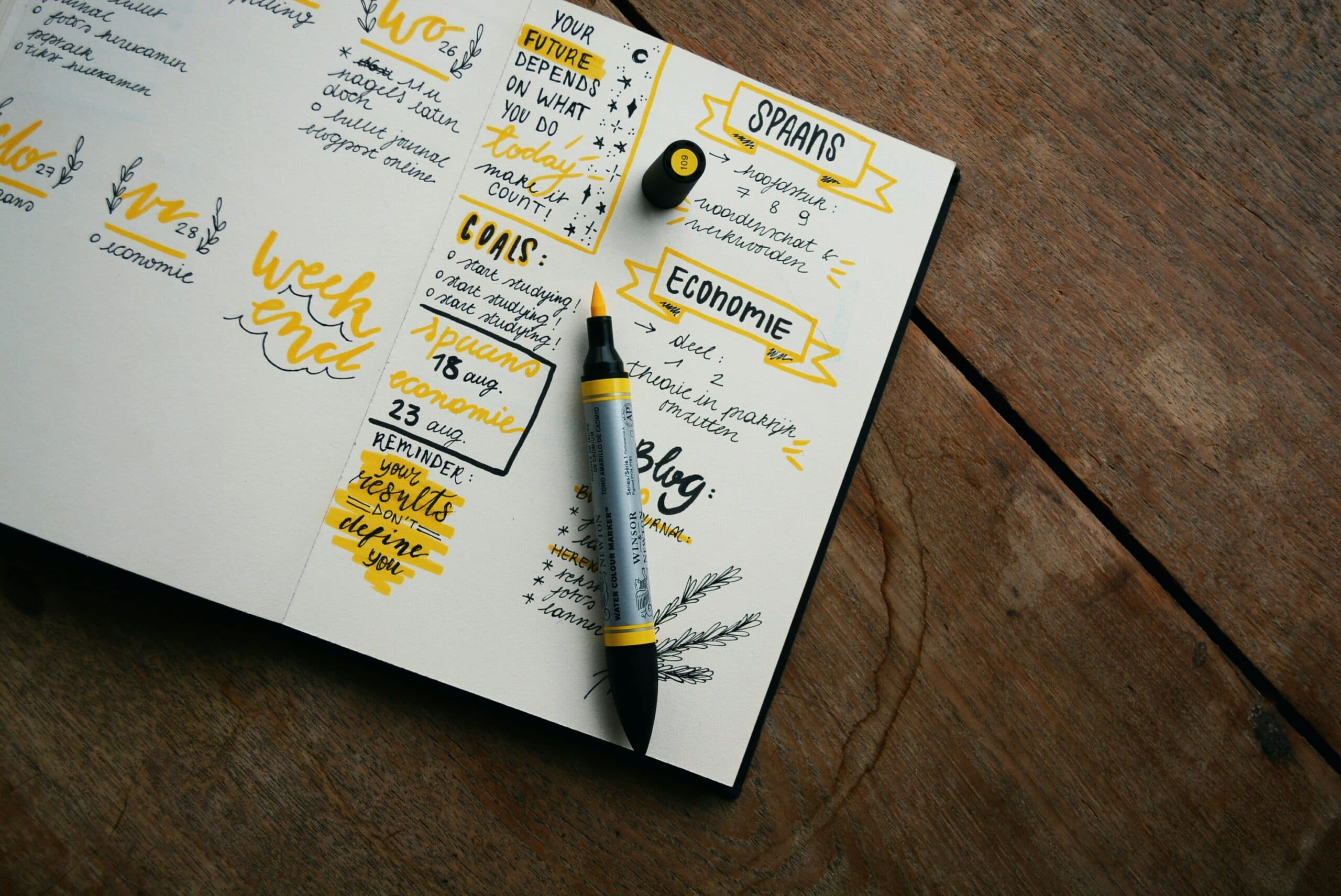 highlighter in a notebook